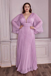 Bella Mon Cherie Soft Pink Pleated Bell Sleeve Chiffon Maxi Gown