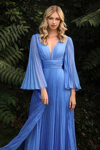 Load image into Gallery viewer, Bella Mon Cherie Champagne Gold Pleated Bell Sleeve Chiffon Maxi Gown