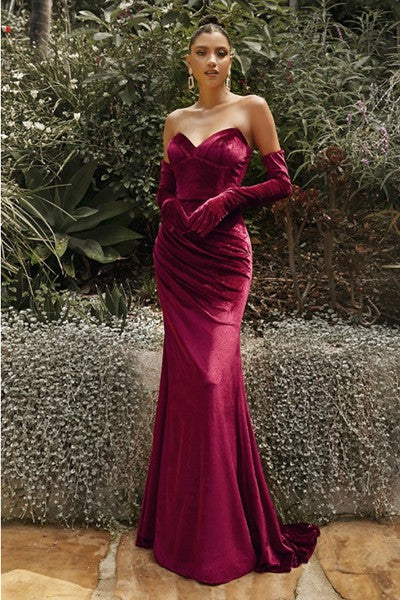 Old Hollywood Burgundy Velvet Sleeved Sweetheart Gown – Bella