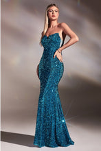 Load image into Gallery viewer, Ocean Blue Sequin Strapless Mermaid Gown