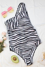 Load image into Gallery viewer, One Shoulder Zebra Print Open Back One Piece Swimsuit
