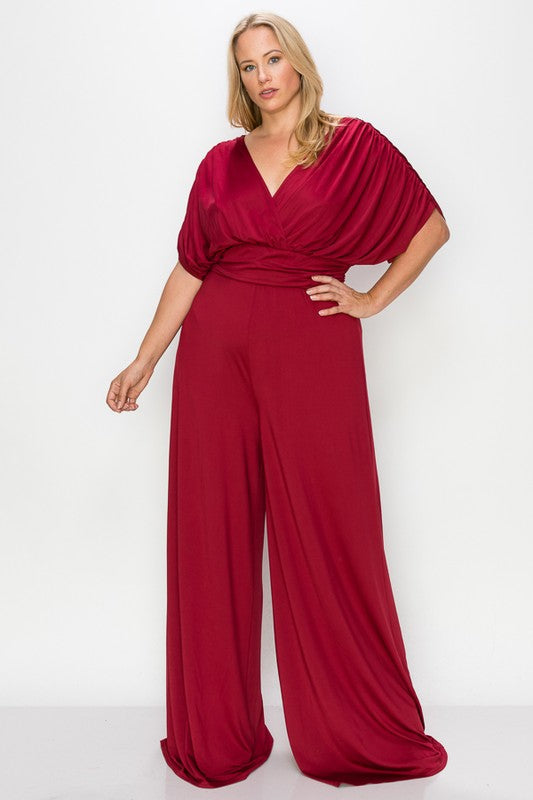 Plus Size Layered Burgundy Jumpsuit