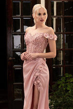 Load image into Gallery viewer, Embroidered Brush Pink Lace Off Shoulder Gown
