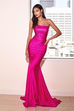 Stunning Pink Sequin Satin Maxi Dress