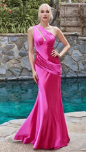 Load image into Gallery viewer, One Shoulder Pink Fitted Satin Maxi Dress