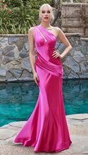 Load image into Gallery viewer, One Shoulder Black Fitted Satin Maxi Dress