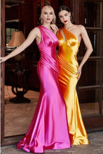 Load image into Gallery viewer, One Shoulder Pink Fitted Satin Maxi Dress