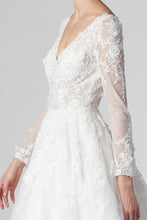 Load image into Gallery viewer, Elegant White Long Sleeve V Neck A Line White Gown