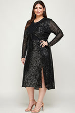 Load image into Gallery viewer, Sequin Black A-Line Plus Size Midi Skirt