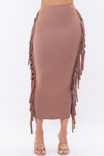 Load image into Gallery viewer, Solid Skirt with Side Fringe Detail Bodycon Maxi Skirt