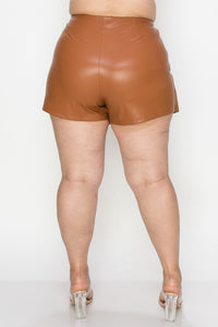 Plus Size Metal Button Camel Faux Leather Asymmetrical Skirt