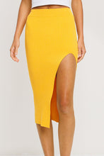 Load image into Gallery viewer, Yoko Side Slit Soft Ribbed Yellow Midi Skirt