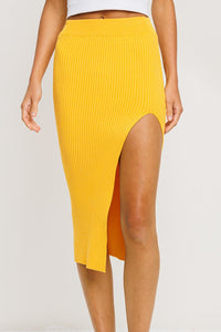 Yoko Side Slit Soft Ribbed Yellow Midi Skirt