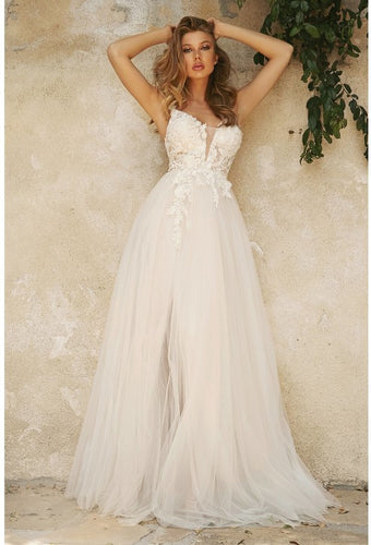 Goddess Layered Off White A-Line Tulle Bridal Gown