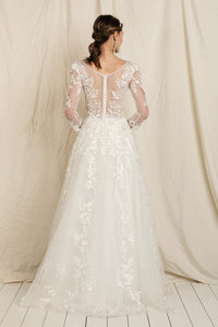 Soft Lace Sheer Long Sleeve Chiffon Bridal Wedding Dress