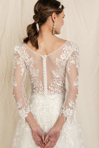 Soft Lace Sheer Long Sleeve Chiffon Bridal Wedding Dress