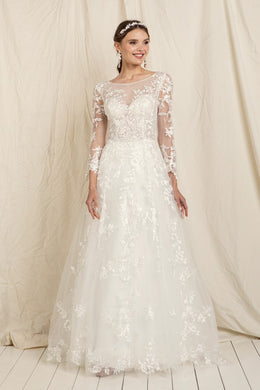 Soft Lace Sheer Long Sleeve Chiffon Bridal Wedding Dress