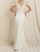Load image into Gallery viewer, Embroidered Jewel White Short Sleeve Lace Bridal Dress
