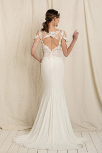Embroidered Jewel White Short Sleeve Lace Bridal Dress