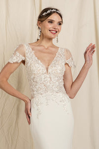 Embroidered Jewel White Short Sleeve Lace Bridal Dress