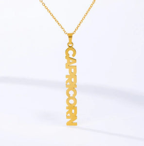 Golden Drop Zodiac Constellation Letter Vertical Pendant Necklace