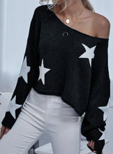 Load image into Gallery viewer, Zoe Black Bell Sleeves Star Print Boxy Sweater