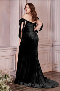 Plus Size Black Velvet Off Shoulder Chic Maxi Gown