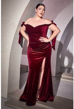 Load image into Gallery viewer, Plus Size Burgundy Velvet Off Shoulder Chic Maxi Gown