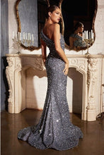 Load image into Gallery viewer, Black One Shoulder Formal Sequin Mermaid Gown