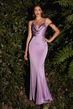 Load image into Gallery viewer, Satin Celestial Lavender Purple Draped Satin Maxi Dress