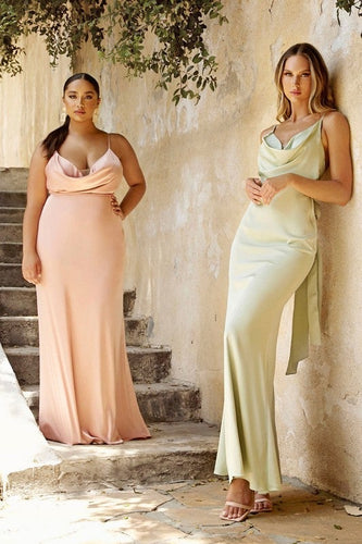 Satin Celestial Sage Draped Bridesmaid Party Dress