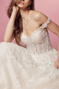 Corset Bodice Lace Off Shoulder Chiffon Bridal Wedding Dress