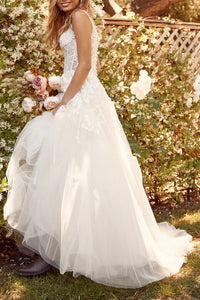 Corset Bodice Lace Off Shoulder Chiffon Bridal Wedding Dress