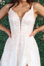 Load image into Gallery viewer, Bonjour White Deep V Neck Embellished Tulle Bridal Dress