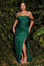 Load image into Gallery viewer, Plus Size Satin Goddess Hunter Green Off Shoulder Convertible Bridesmaid Party Dress