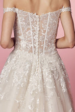 Load image into Gallery viewer, Cleopatra Embroidered Off Shoulder Lace Nude Gown