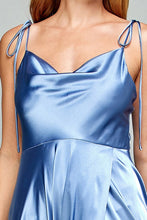 Load image into Gallery viewer, Slate Blue Solid Cowl Neck A Line Bridesmaid Dress