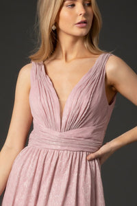 Lilac Sleeveless Deep V-Neck Metallic Maxi Dress