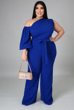 Load image into Gallery viewer, Royal Blue Plus Size Off Shoulder Belted Jumpsuit