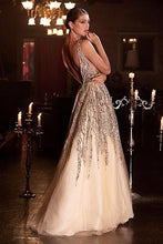 Load image into Gallery viewer, Tulle Champagne Embellished Bodice Sleeveless Gown