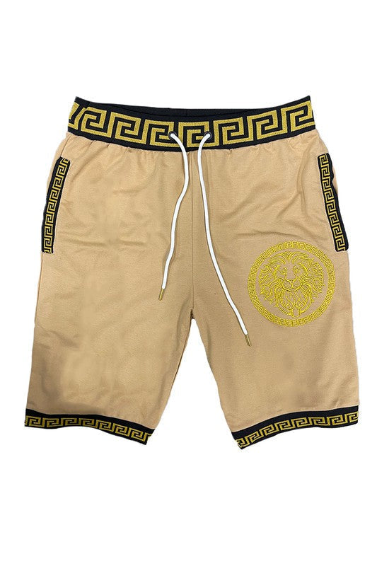 Khaki Men's Black and Gold Detail Shorts
