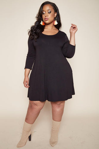 Plus Size Black Knit Shift Dress