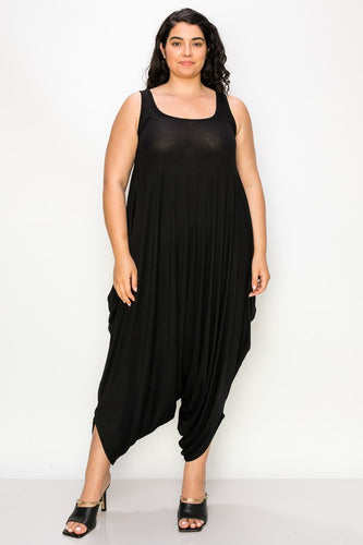 Plus Size Classic Black Sleeveless Harem Wide Leg Jumpsuit