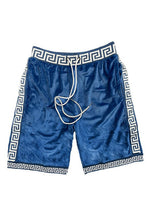 Load image into Gallery viewer, Red White Status Print Velour Shorts Suede Shorts