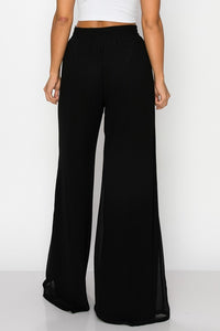 Chiffon Tie Front Waist Black Pants