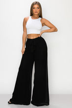 Load image into Gallery viewer, Chiffon Tie Front Waist Black Pants