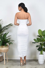 Load image into Gallery viewer, White Strapless Ruched Bodycon Maxi Dress