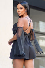 Load image into Gallery viewer, Cross Back Black Deep V-Neck Mesh Sleeve Romper