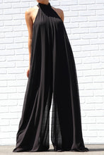 Load image into Gallery viewer, Bohemian Black High Neck Band Long Wide Leg Jumpsuit