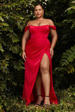Load image into Gallery viewer, Plus Size Rose Red Corset Style Off Shoulder Satin Gown